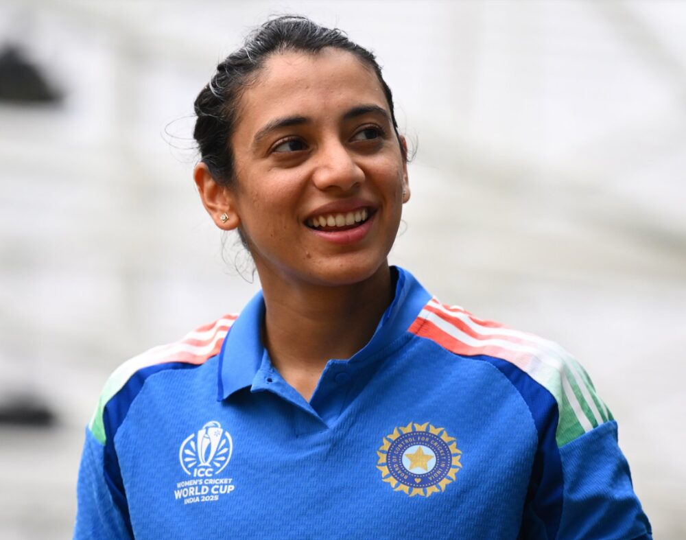 Smriti Mandhana smiling in a portrait photo, Indian women’s cricket team opener