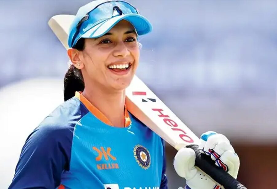 Smriti Mandhana playing a cover drive during an international cricket match